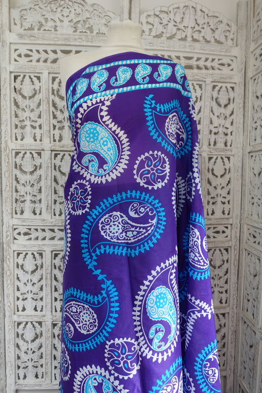 Purple Vintage Retro Print Sari - Preloved - Indian Suit Company