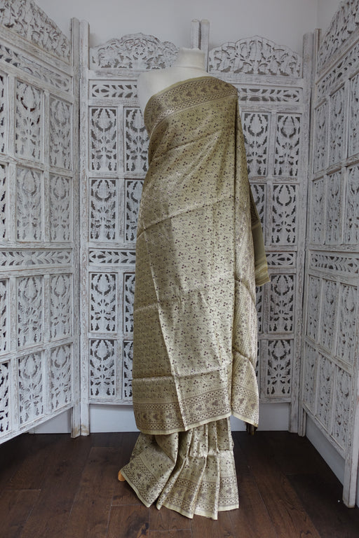 Soft Vintage Creamy Beige Banarsi  Sari - New - Indian Suit Company