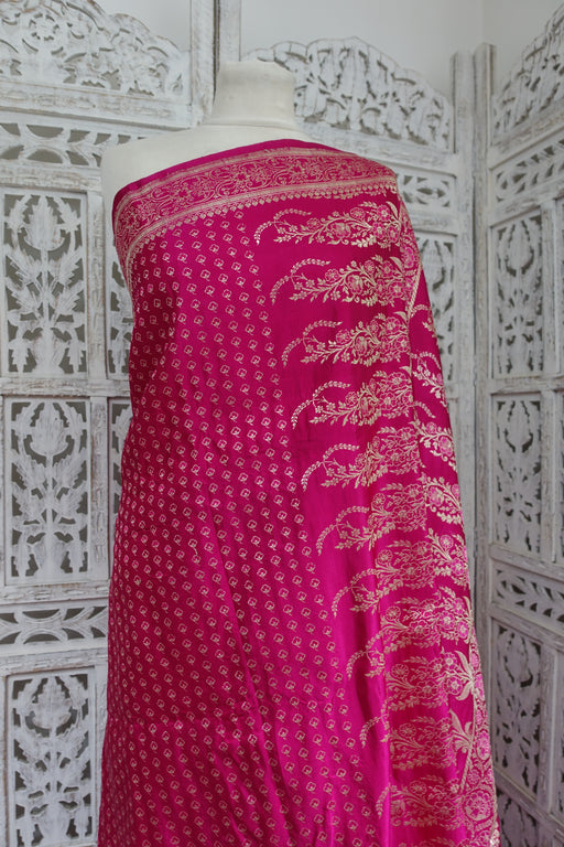 Hot Pink Vintage Pure Banarsi Brocade Sari - New - Indian Suit Company
