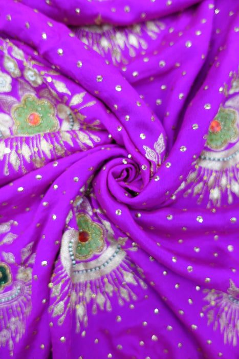 Pink & Peacock Blue Vintage Silk Sari - New