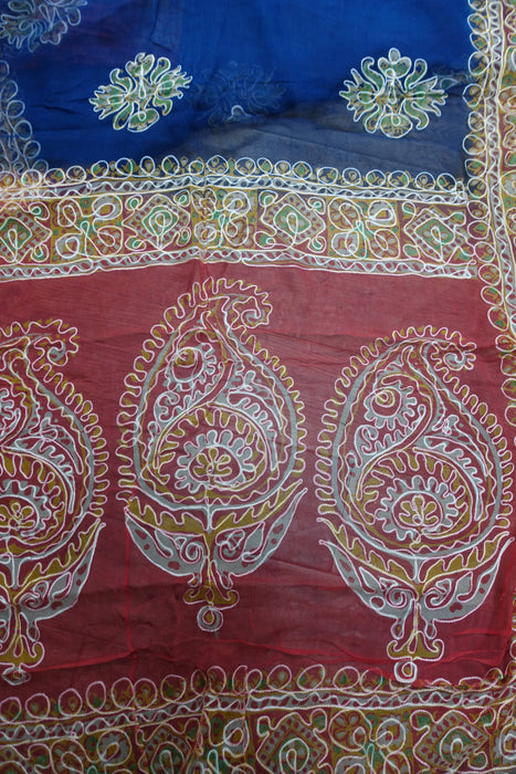 Blue & Red Chiffon Sari New