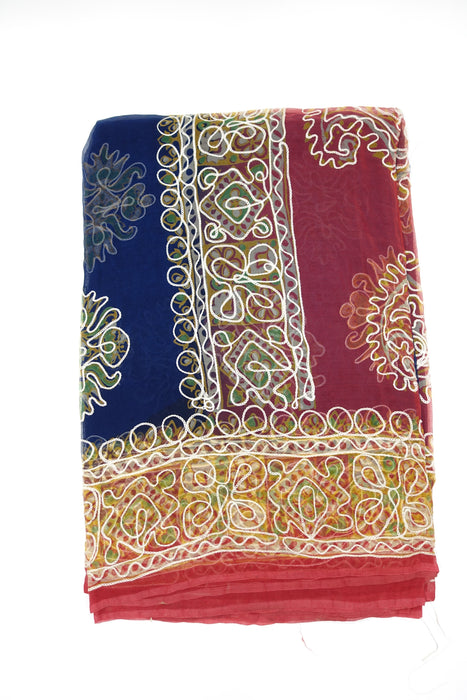 Blue & Red Chiffon Sari New