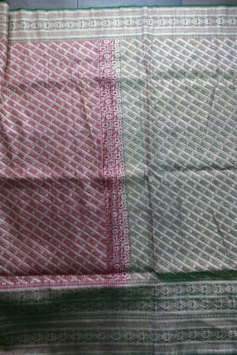 Red And Green Vintage Banarsi Brocade Sari - New