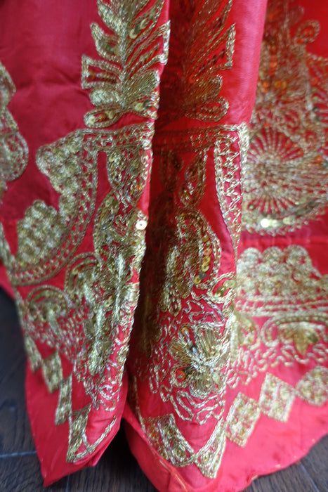 Red Vintage Sequinned Wedding Sari - New