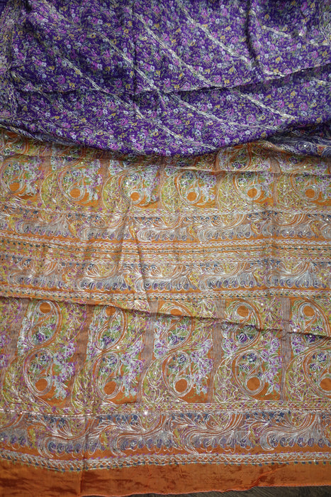 Purple & Orange Vintage Tilla Sari - New
