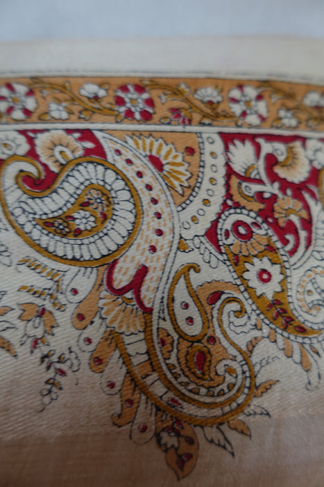 Dark Gold Vintage Printed Silk Blend Sari - New