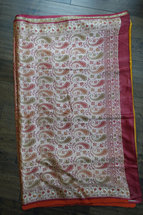Ochre Vintage Tissue Silk Sari - New