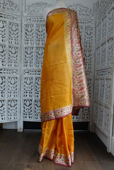 Ochre Vintage Tissue Silk Sari - New