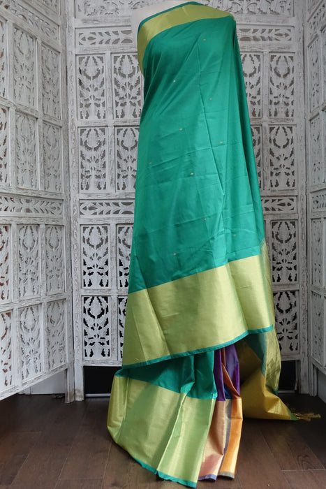 Green Silk Blend Sari - New