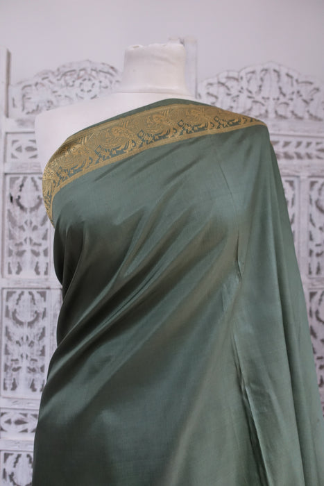 Green Floral Silk Sari - Preloved