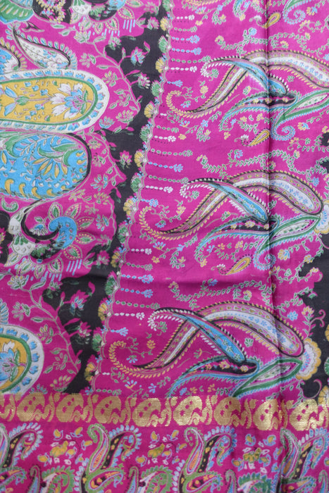 Purple And Pink Printed Vintage Silk Sari - New