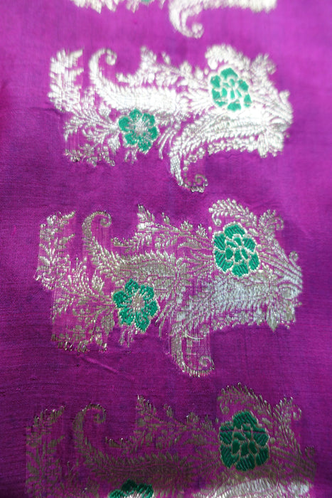 Green And Pink Silk Sari - Preloved