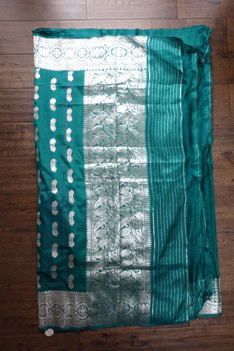 Jade Green Silk Sari Incl Blouse Piece - New