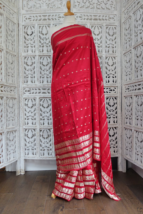 Red Vintage Pure Silk Sari - New