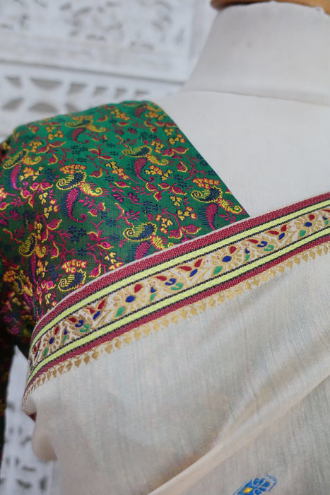 Cream Cotton Silk Sari With 38 Bust Blouse - New