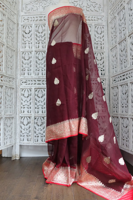 Aubergine Chiffon Vintage Sari - New