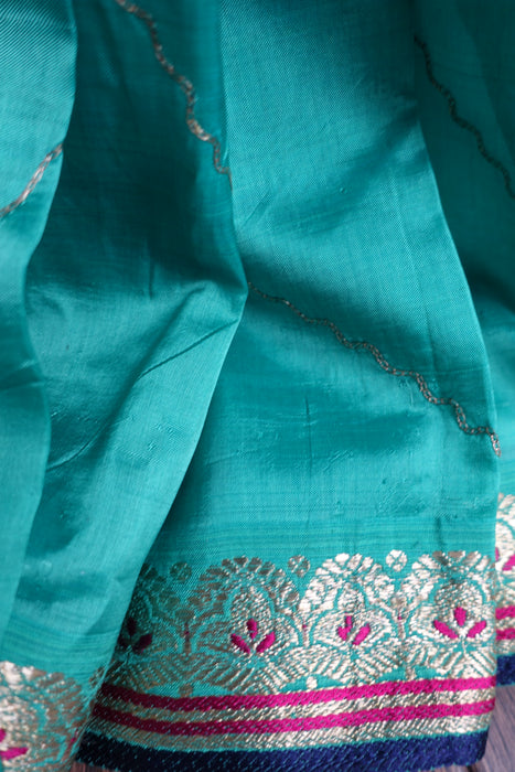 Sea Green Vintage Silk Blend Sari - New