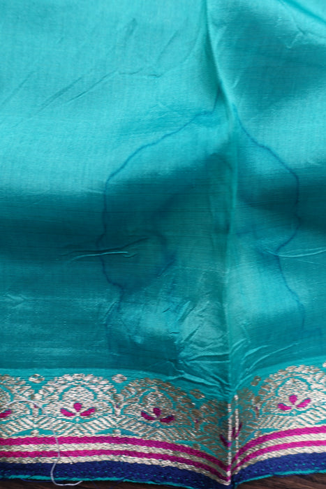 Sea Green Vintage Silk Blend Sari - New