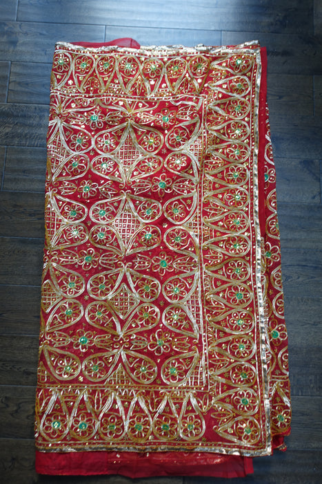 Red Vintage American Georgette Wedding Sari - New