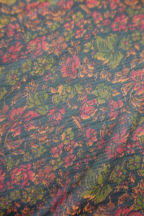 Floral Dark Printed Silk Blend Sari - New