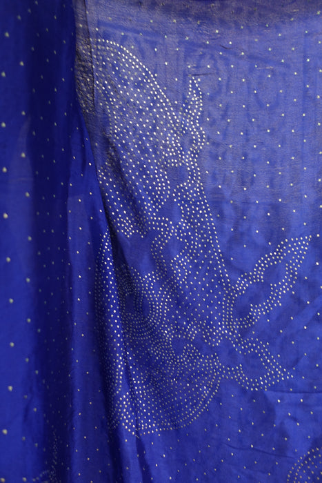 Royal Blue Silk Mukesh Sari And Blouse To Fit 32 Bust - Preloved