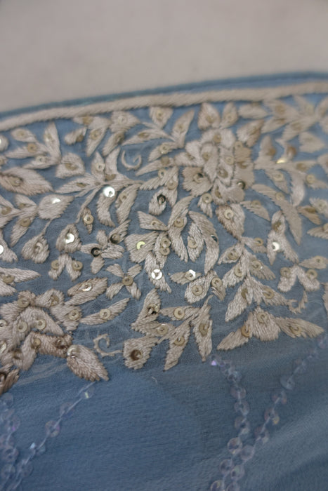 Pale Blue Chiffon Embroidered Sari - Preloved