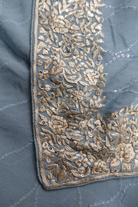 Pale Blue Chiffon Embroidered Sari - Preloved