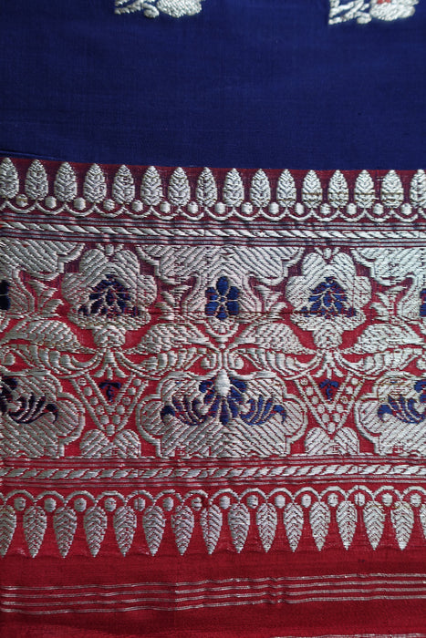 Blue & Red Vintage Silk Sari - Preloved