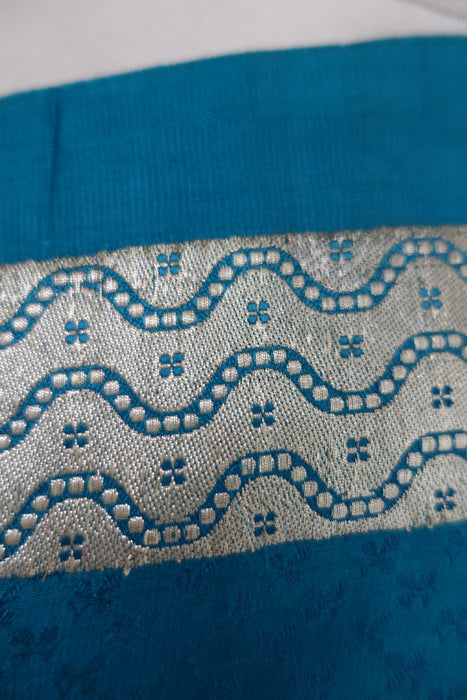 Peacock Blue Silk Blend Vintage Sari - New