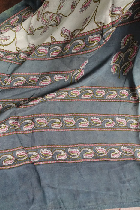 Printed Fine Silk Vintage Printed Sari - Preloved