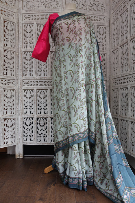 Printed Fine Silk Vintage Printed Sari - Preloved