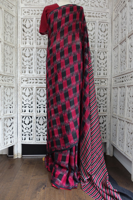 Dark Red And Black Silk Vintage Sari - Preloved