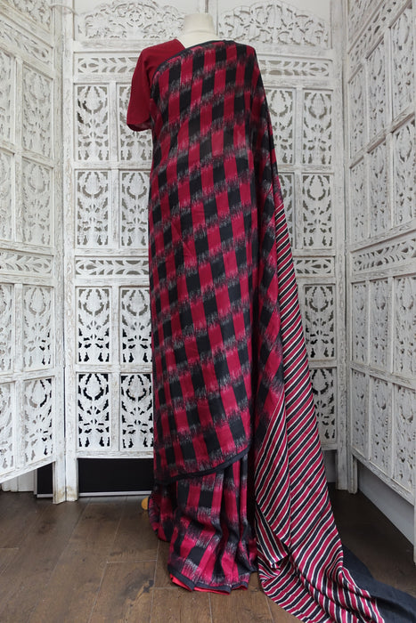 Dark Red And Black Silk Vintage Sari - Preloved