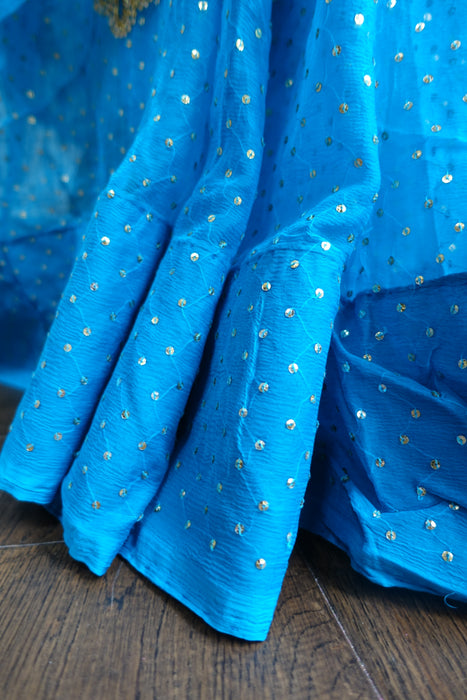 Peacock Blue Silk Chiffon Sari - New