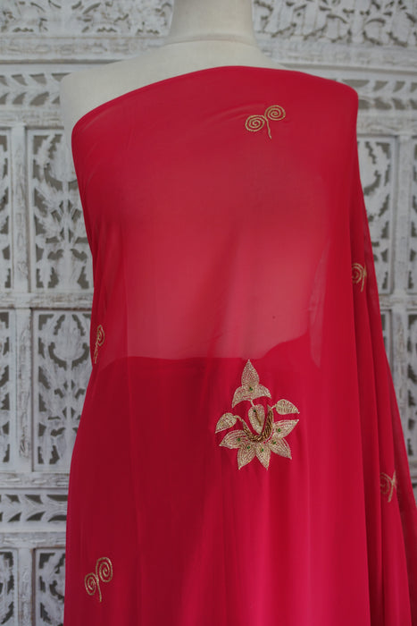 Pink Crepe Cutwork Vintage Sari - New
