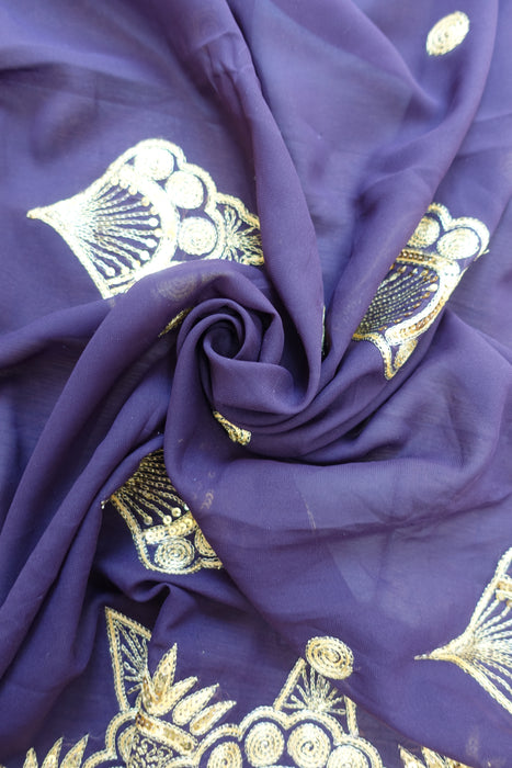 Aubergine Vintage Embellished Sari - Preloved