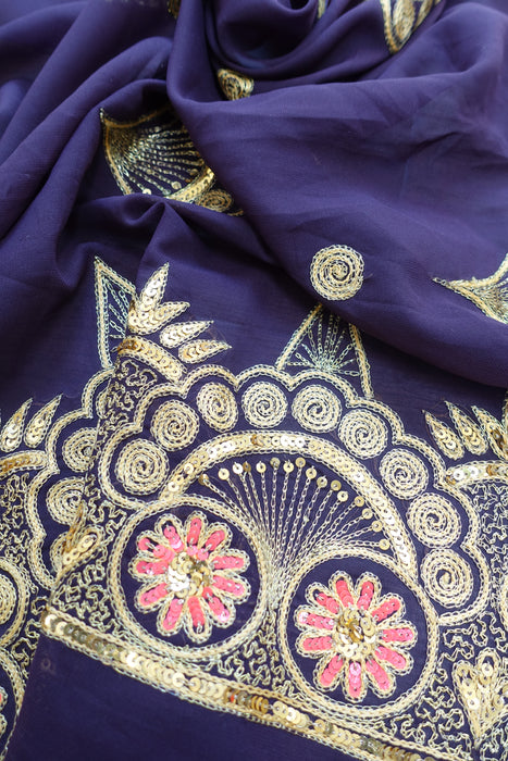 Aubergine Vintage Embellished Sari - Preloved