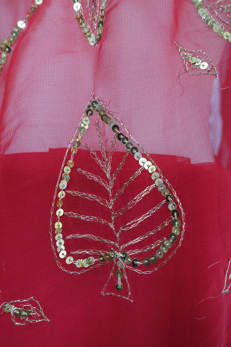 Red Sequinned Vintage Wedding Sari - New