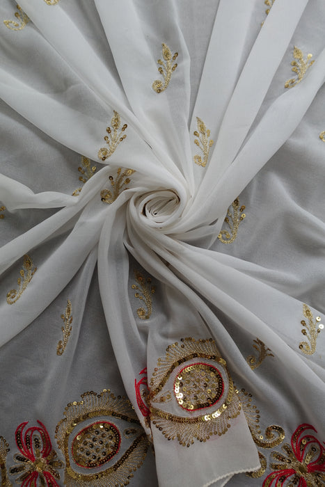 White Vintage Sequinned Sari - Preloved