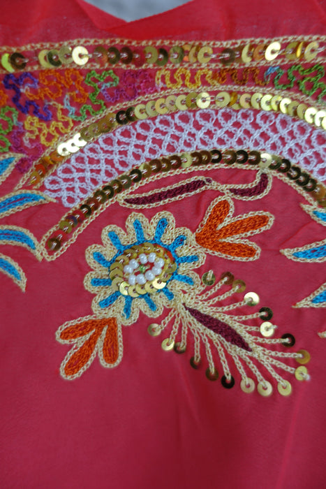 Coral Pink Sequinned Vintage Sari - New
