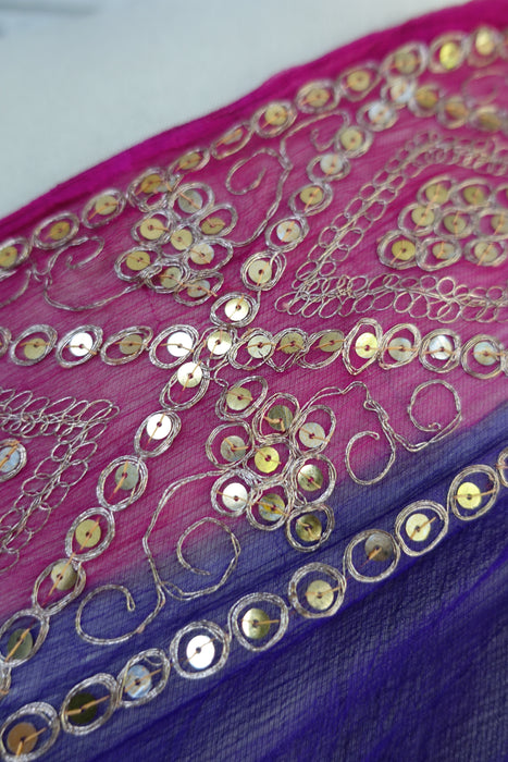 Purple And Pink Vintage Silk Chiffon Sari - Preloved