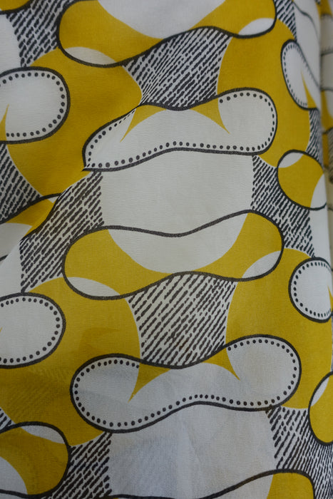 Yellow Grey Vintage American Georgette Sari - Preloved