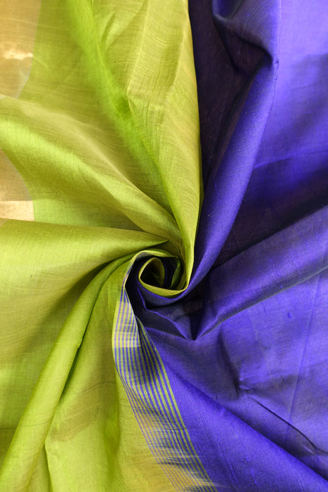 Purple And Lime Green Sari With Blouse Piece - New