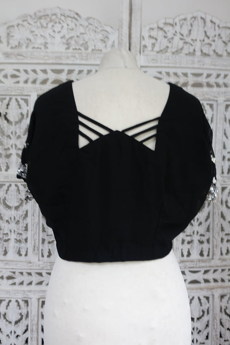 Black Chiffon With Diamante Stones With Blouse To Fit 38" Bust - Preloved