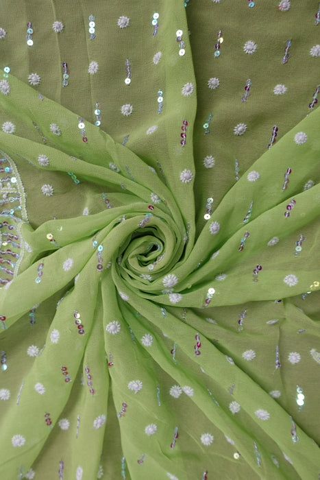 Green Embroidered Sari - Preloved