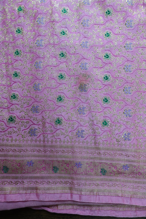 Pink Vintage Banarsi Brocade Sari With Blouse To Fit 32" Bust - Preloved