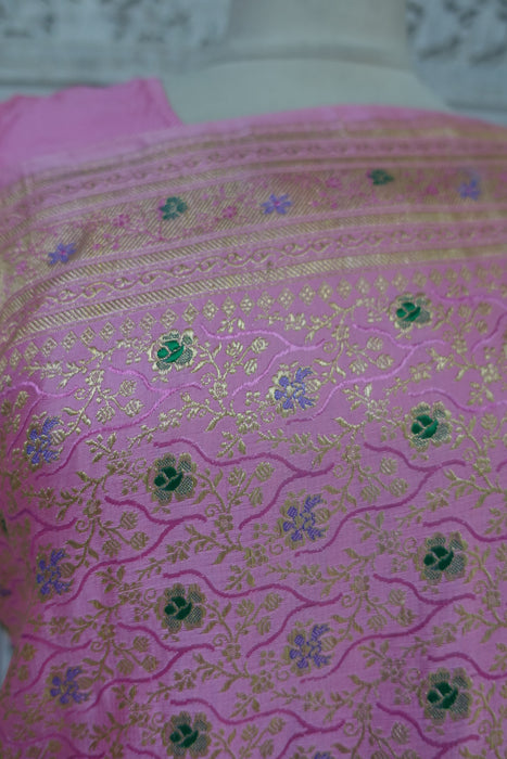Pink Vintage Banarsi Brocade Sari With Blouse To Fit 32" Bust - Preloved
