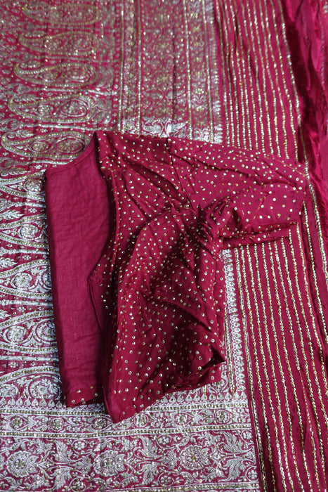 Maroon Tanchoi Silk Sari With Blouse To Fit 33" Bust - Preloved