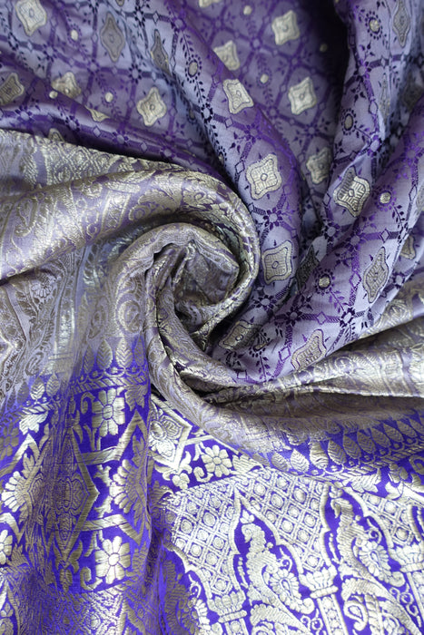 Lilac And Purple Banarsi Brocade Sari - Preloved