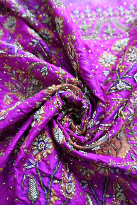 Parrot Green Vintage Pure Silk Beaded Sari - New